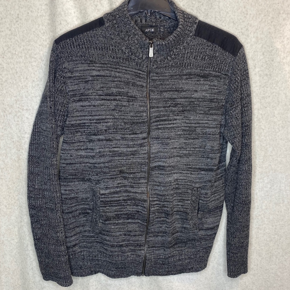Men's Black and Gray Zippered Cardigan